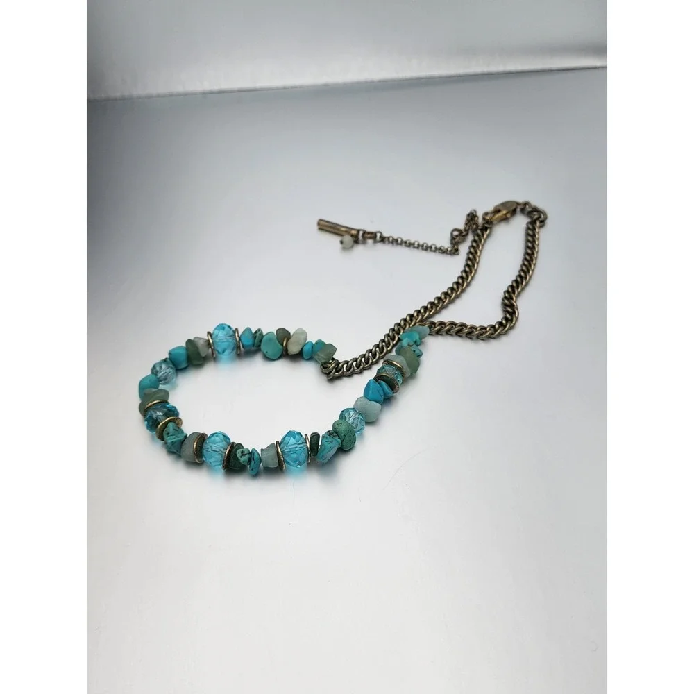 Vtg KENNETH COLE REACTION Turquoise Crystal Stone  Beaded Necklace FREE $HIPPING